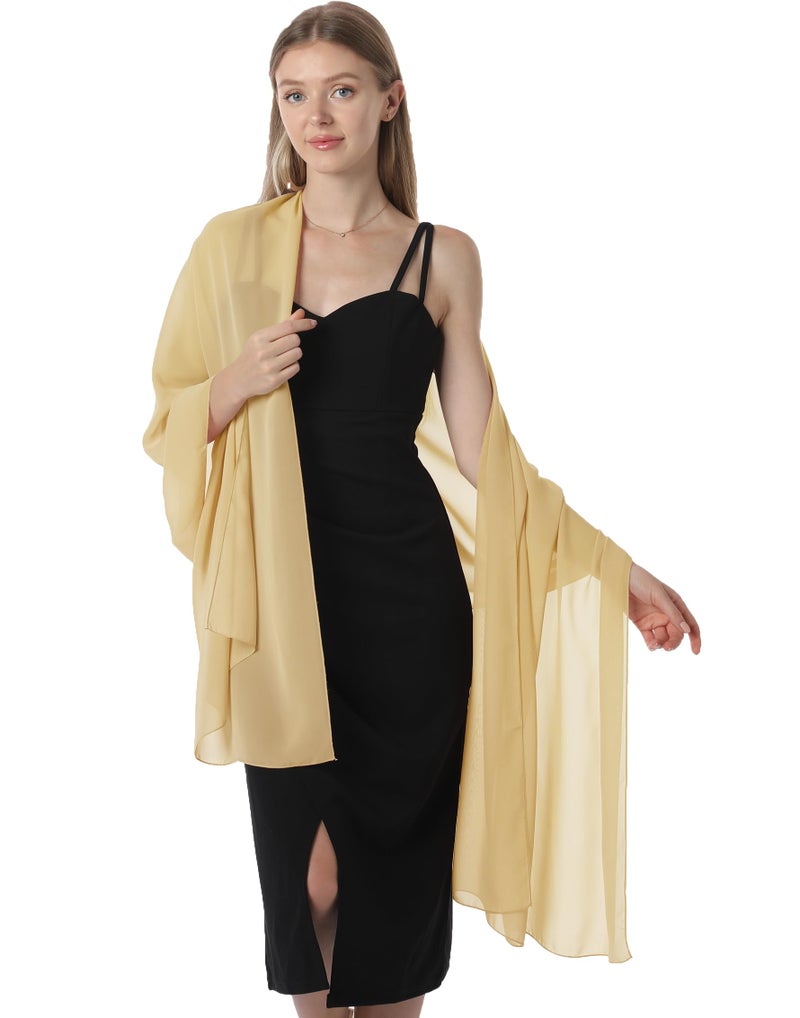 Hotshawl شالات شيفون هوتشوال للفساتين المسائية للنساء، وشاح ناعم أنيق، وشاح زفاف، شال زفاف (ذهبي، مقاس واحد) - Image 3